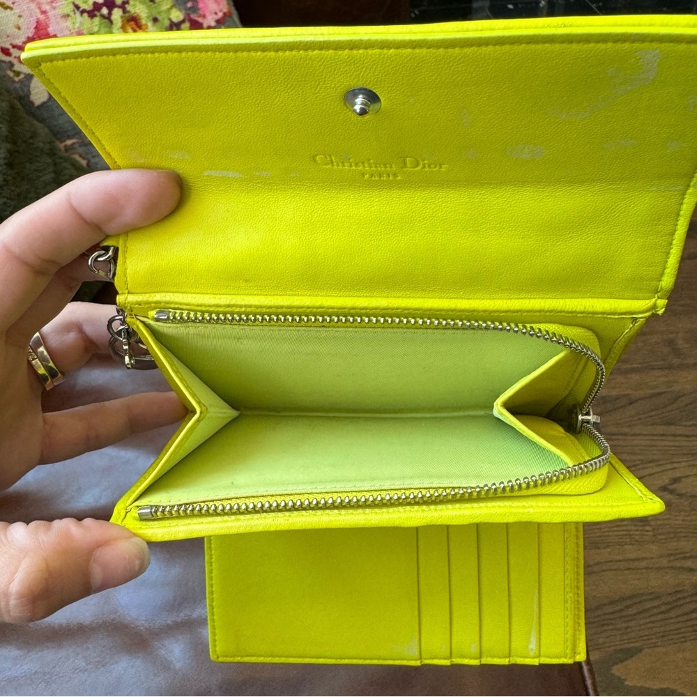 Christian Dior Cannage Wallet Leather Purse Yellow - Picture 9 of 11